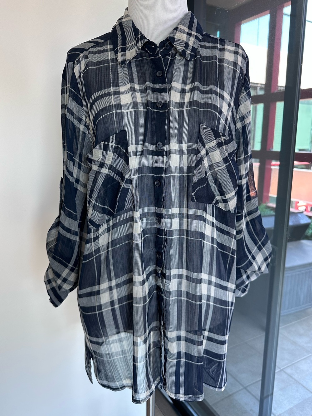 Band of Gypsies Navy and White Plaid Button-Down Shirt